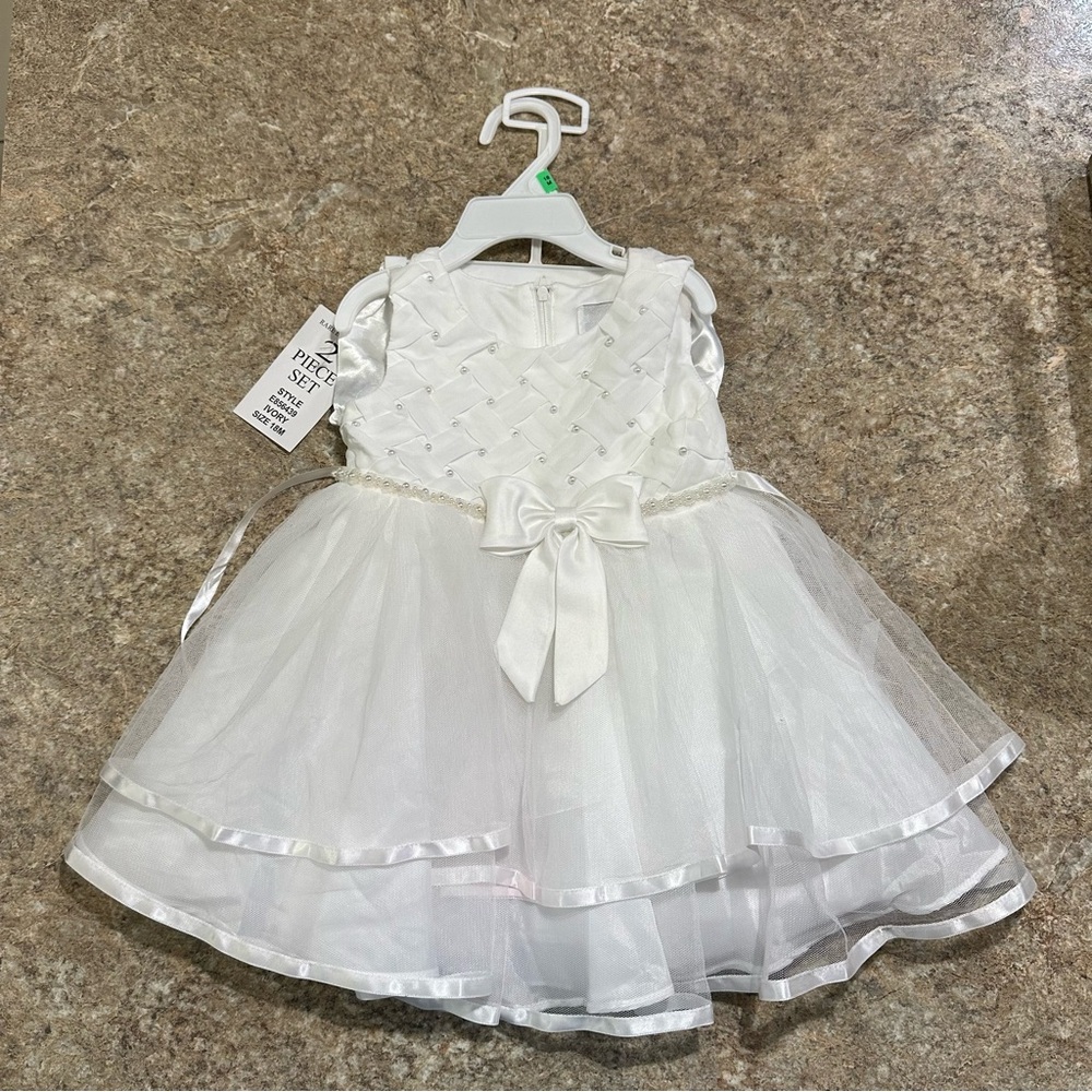 Rare Editions White Baby Dress with Bow